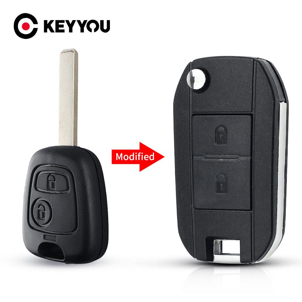 Modified Flip Folding Car Key Shell For Peugeot 307 107 207 407 Citroen C2 C3 Xsara Remote 2 Button Key Case Hu83 Blade