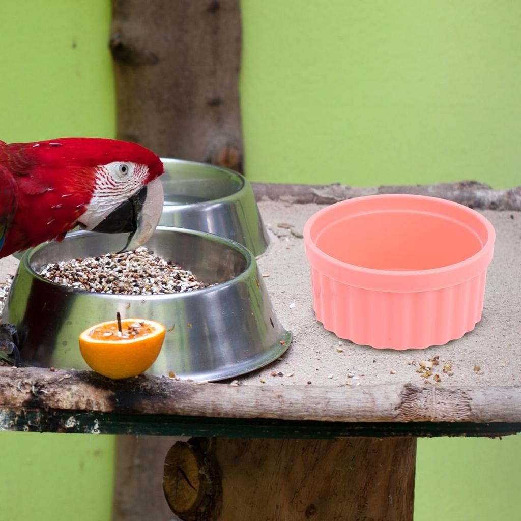 BESPORTBLE Bird Feeder Bowl Set Stainless Steel for Parrots Cats Dogs Small Pet Feeding Slip Pink