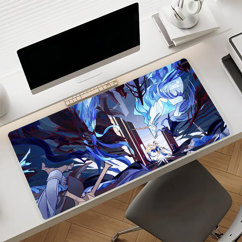 Gaming Mouse Pad Desk Mat Antislip Stitched Edges Blue Water Element Anime Girls Print Keyboard Pad for Gamer Home Office