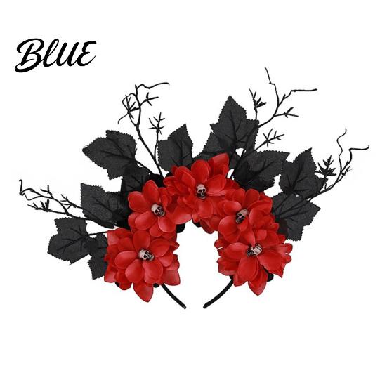 Toter Ast Haarschmuck Halloween Reifen Flexible Basis Stirnband mit 3D Mehrschichtigem Blumendesign Gruselige Blume Totenkopfkrone Handgefertigt Stoff