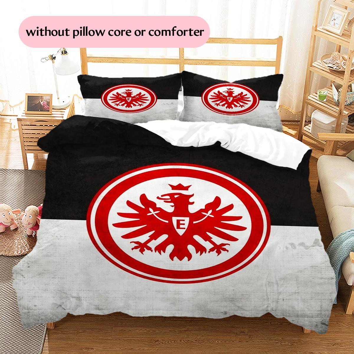 Eintracht Frankfurt FC Muster Bettwäsche Heimdekoration Geburtstagsgeschenk (1 Bettbezug + 2 Kissenbezüge, ohne Füllung) 135x200cm