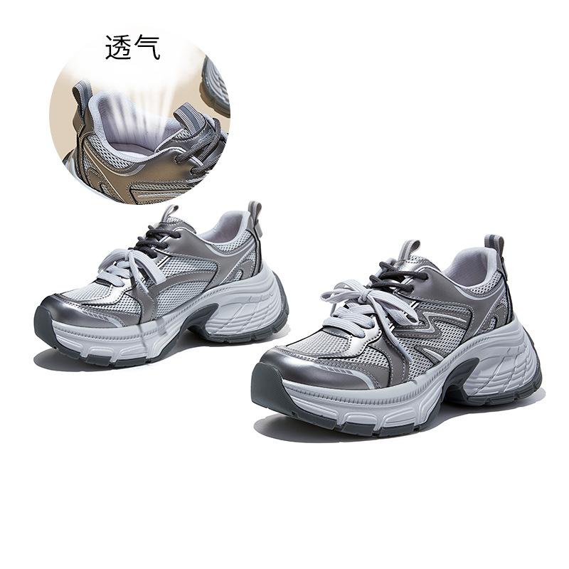 

Suction film sole dad shoes spring new thick-soled running sports shoes women s casual single shoes versatile height-increasing women s shoes 35 серебряный серый