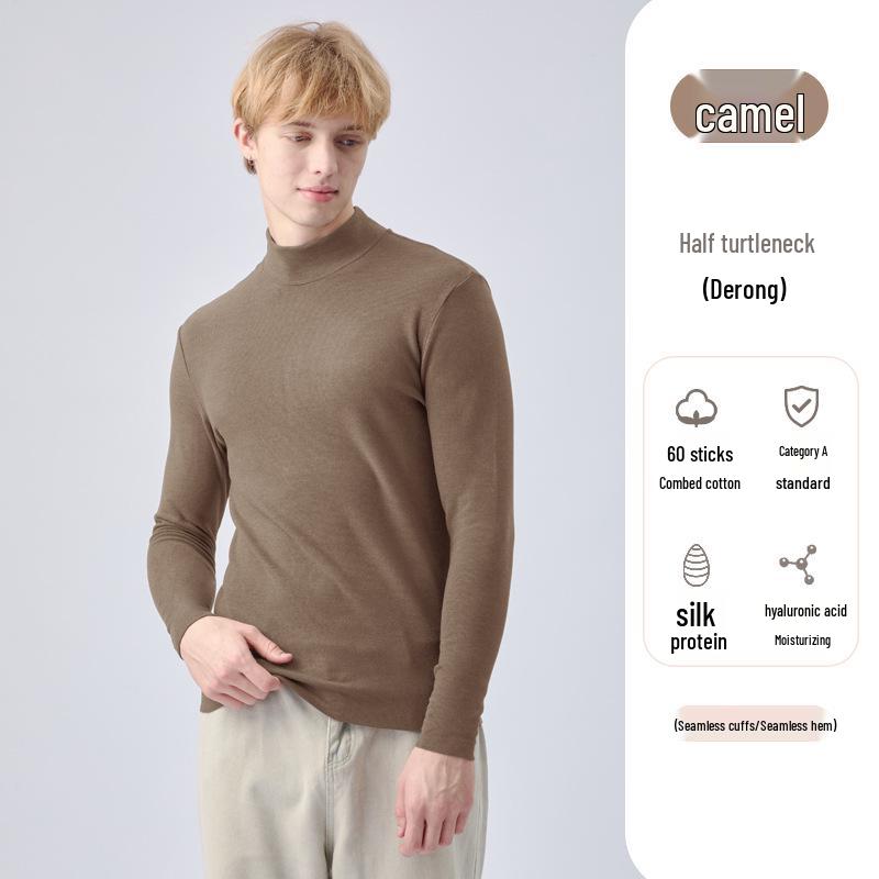 

Мужская теплая бесшовная рубашка из немецкого бархата с полуворотом, тип А, идеально подходит для осени и зимы, плюс слой бархата. XL верблюд