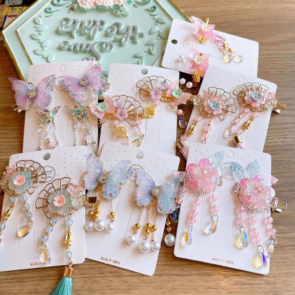 Chinese Style Hanfu Hairpin Set for Girls - Includes Hair Clips, Swaying Tassels, and Butterfly Accessories