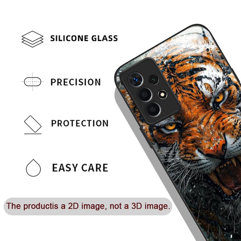 Golden Black Tiger Stripe Flame Print Tempered Glass Phone Case for Samsung Galaxy S25 Ultra S24 S23 Plus S22+ S21 S20 FE Cover