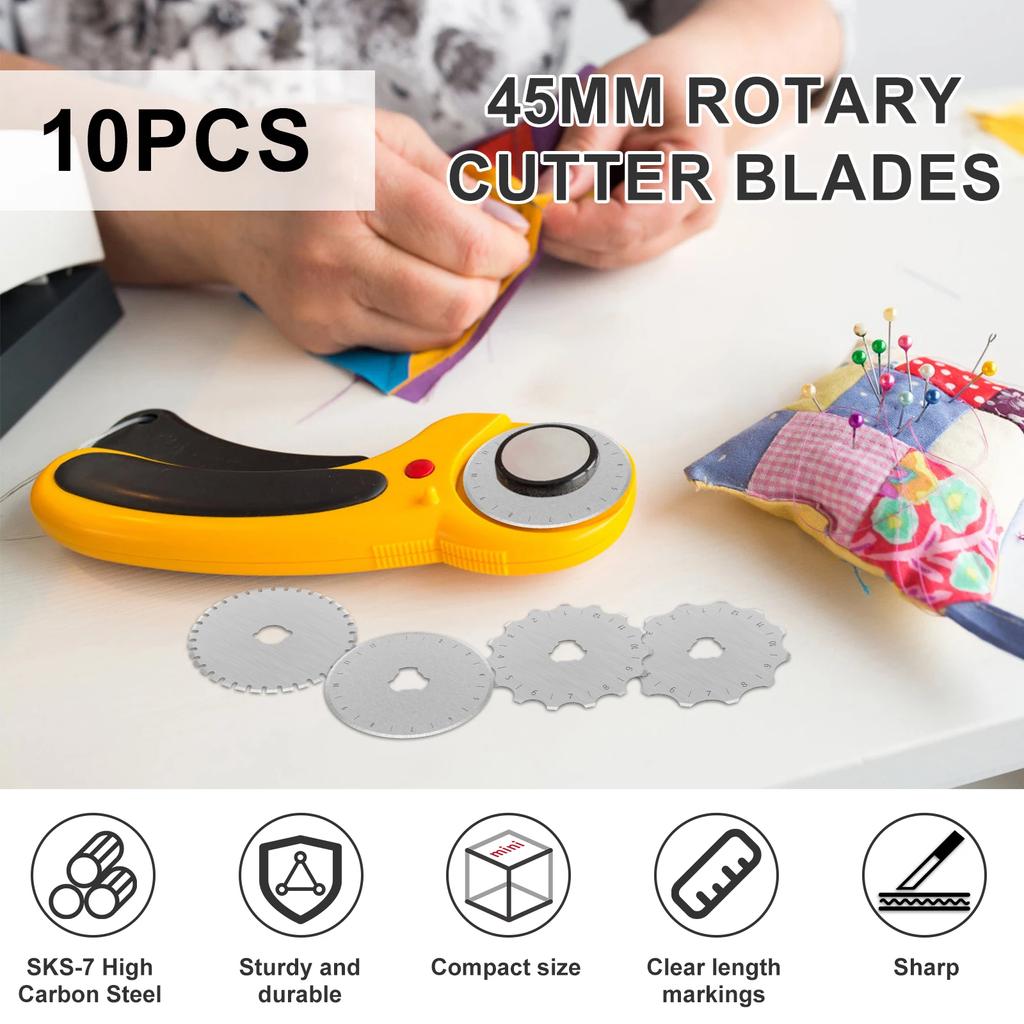 10Pcs Crochet Edge Rotary Cutter Blade Set 45mm Perforating Rotary Blade 12/15 Teeth Crochet Skip Blade Rotary Cutter