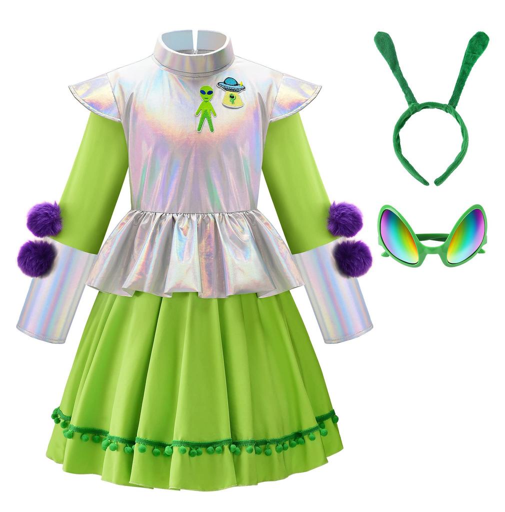 ReliBeauty Alien Halloween Costume for Perfect for and Stage Includes and Size 150 Girls, Events, Parties, Performances, Headband, Dress, Glasses,
