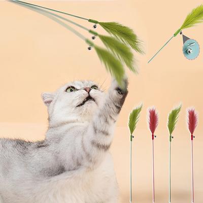 Reed Grass Shape Cat Teaser Wand Interactive Play Self Amusement Pet Entertainment Toy with Feathers Handheld Fun for Kittens and Adult Cats