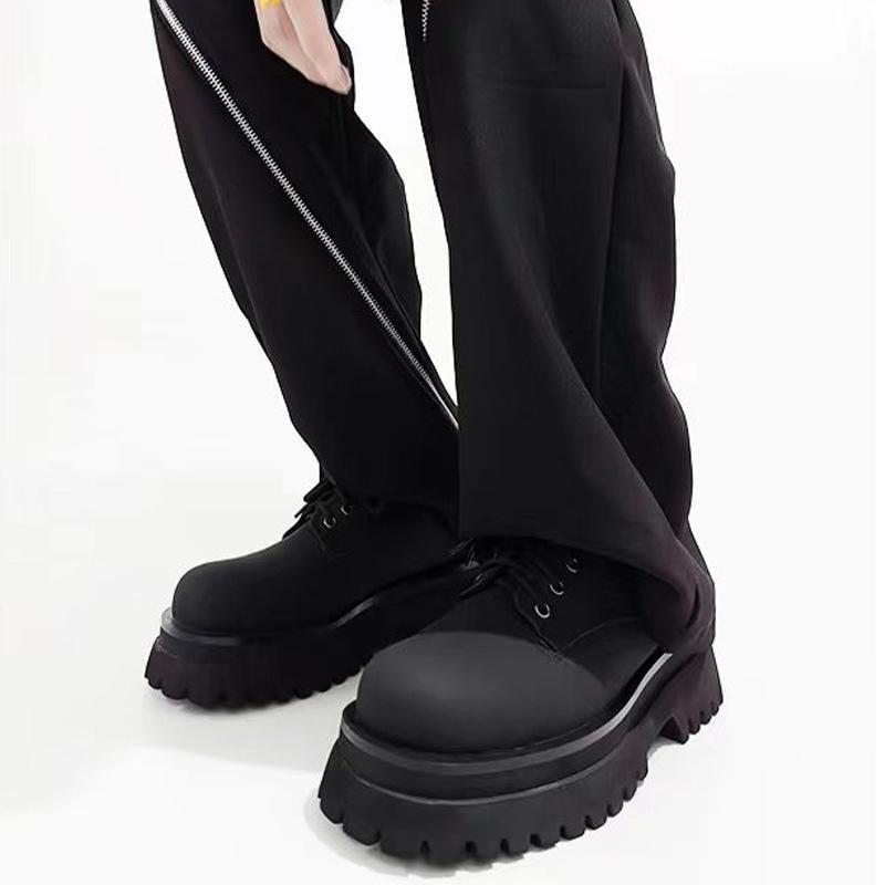 Fashion Round Toe Lace-Up Derby Shoes Women/men 2025 Spring New Casual Black Heightening Leather Shoes Platform Microfiber Leather Shoes