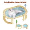 Elevated Cat Hammock Free-Standing Pet Bed Summer Breathable Raised Cat Hammock Bed with Spring Ball/Scratching Post for Indoor Cats