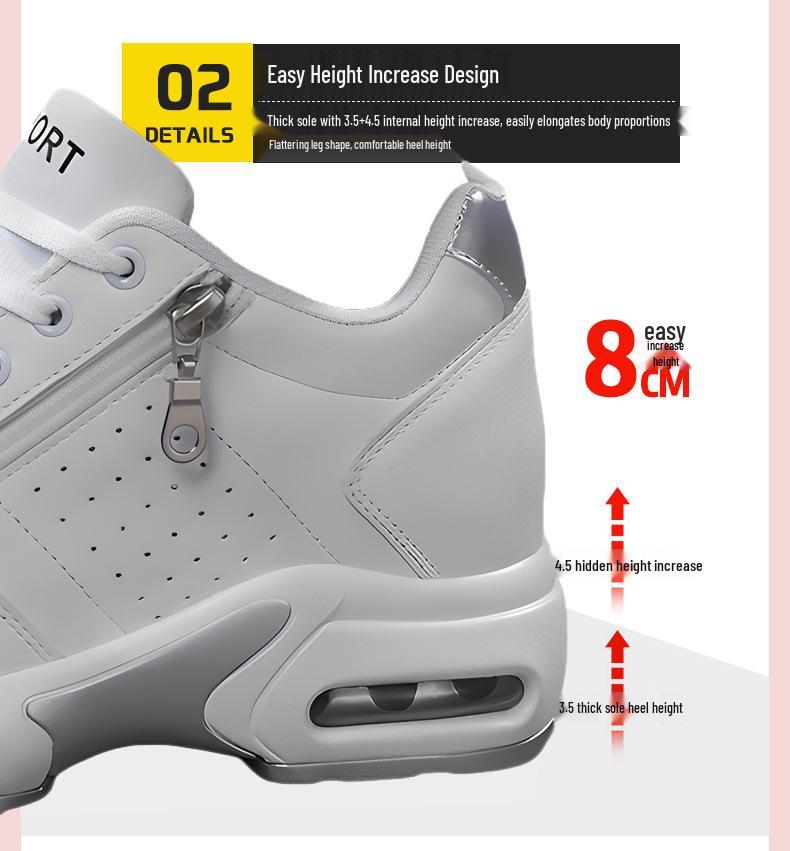Damen Höhenverstärkende Atmungsaktive Sneaker - Dicksohlig, Sportlich, Lässig, Bequem, Petite-Passform, Vielseitige Weiße Schuhe