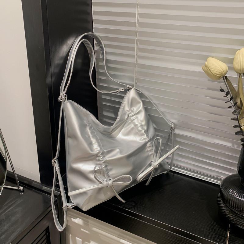 Trendy Bowknot Tote Bag In Beige Silver Pink And Black 2024 Fashionable Design