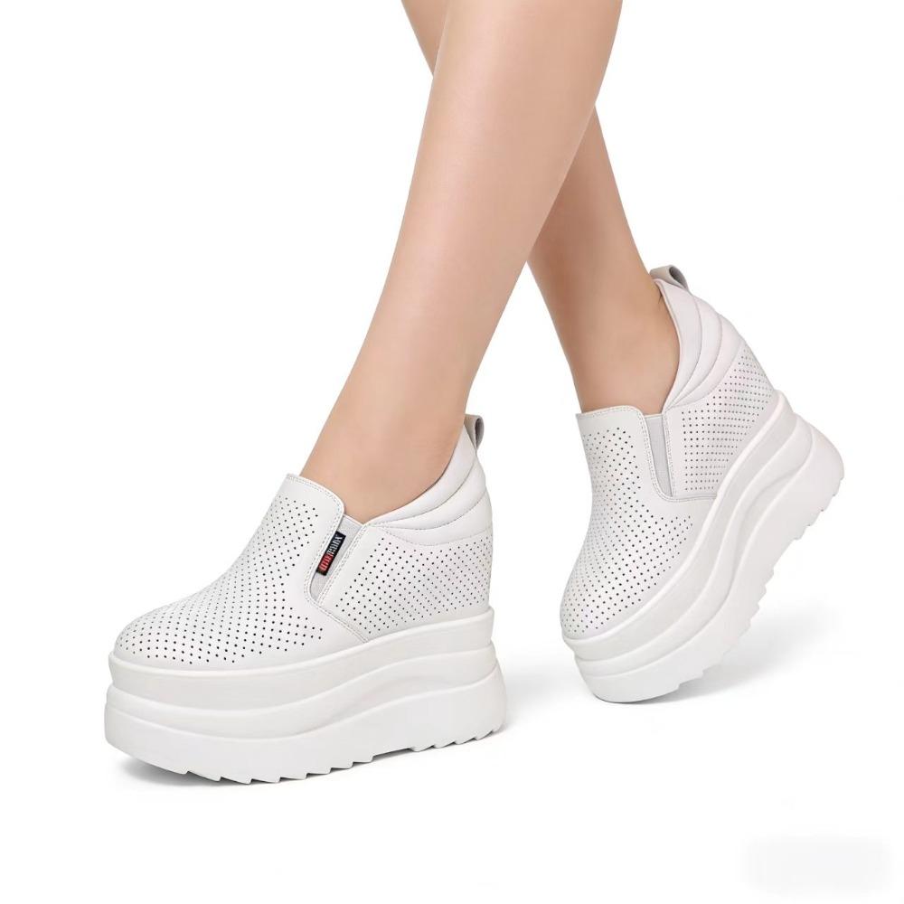 13cm Super Vysoké Platformové Boty Dámské Pravá Kůže Bílé Boty Dámské Zvyšující Výšku Ležérní Tenisky