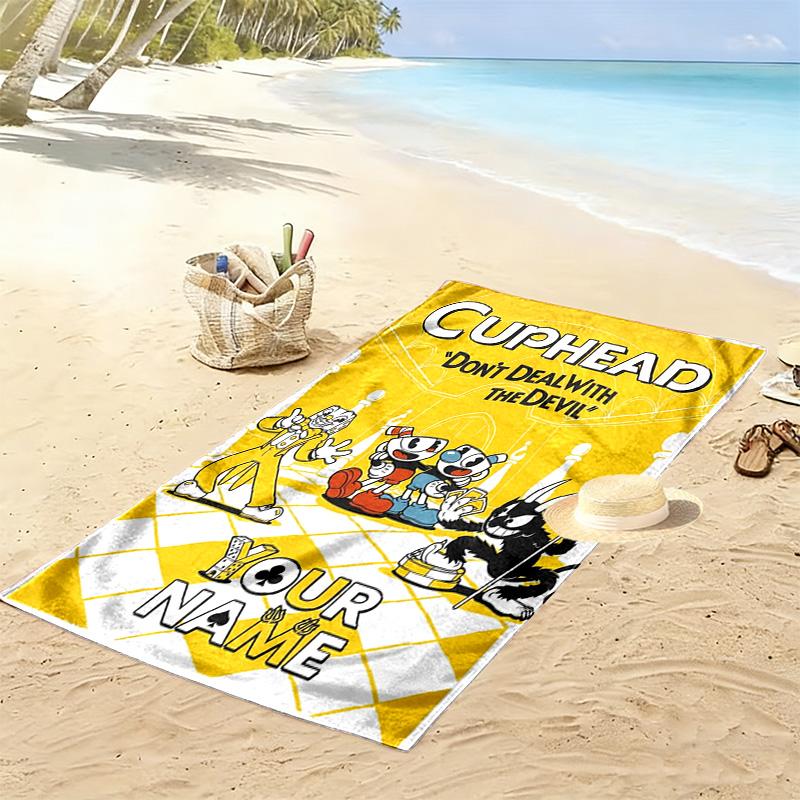 Name Custom Cuphead Print Beach Towel, Large Soft Quick Dry Towel for Beach Camping Swimming