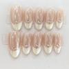 10Pcs French Aurora White Edge Fake Nails Simple Fashion Diamond Decor Handmade Manicure Tips Elegant High End
