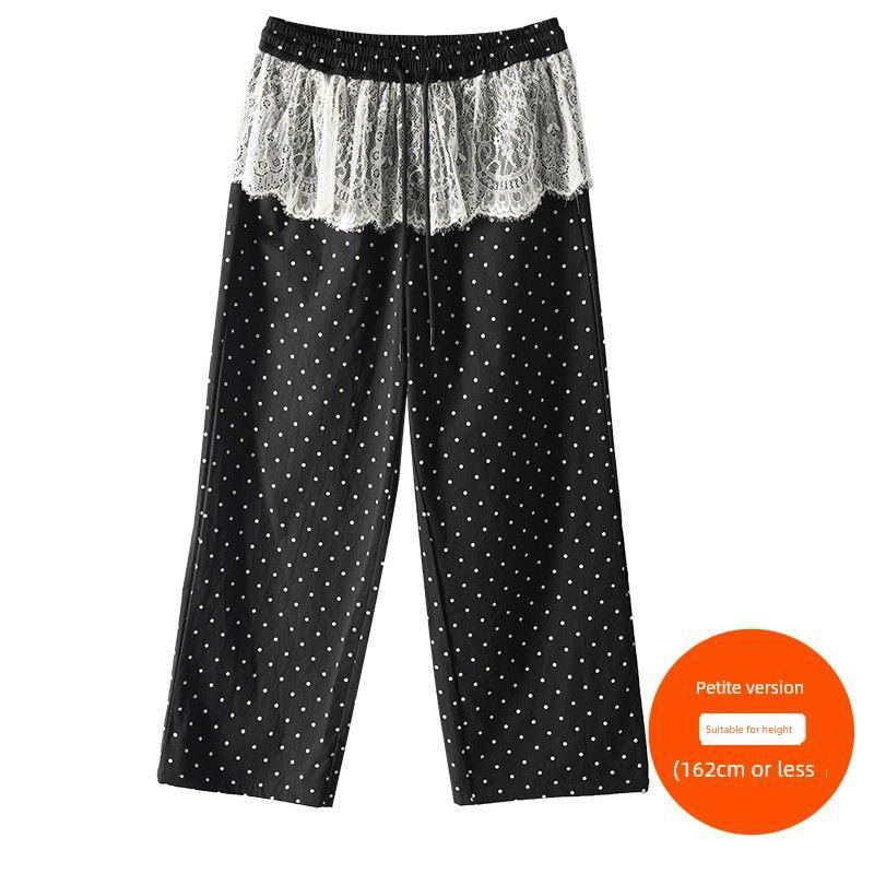 

Женская одежда больших размеров [Шикарные брюки] Три длины брюк Летняя кружевная строчка Свободные повседневные Брюки с широкими штанинами в горошек The night sky is dark (162cm below) 6XL