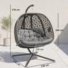 Outdoor Double Hanging Chair with Cushion and Cup Holders, Charcoal Grey
