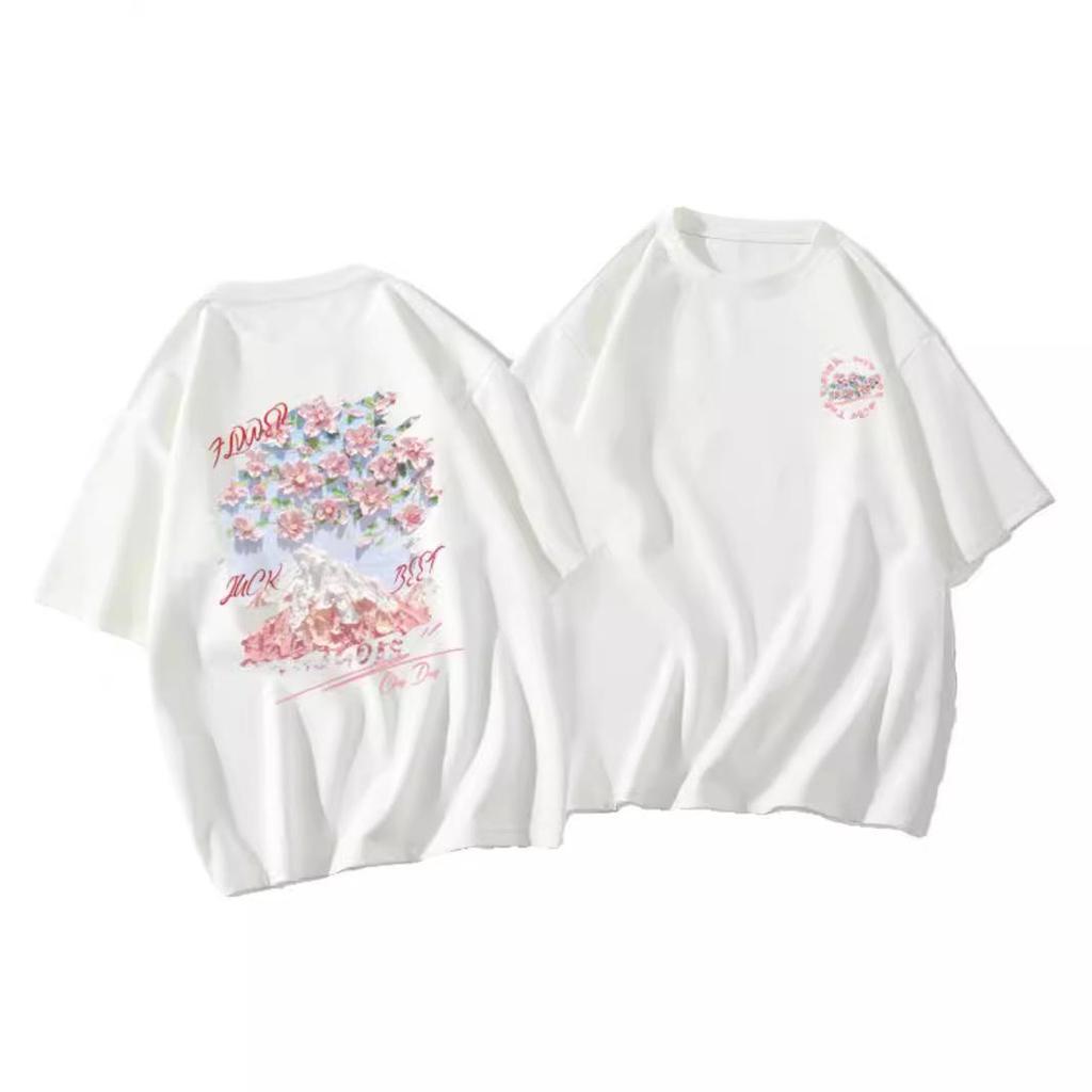 Weißes Baumwoll-Oversized-T-Shirt mit gerader Schulter, Damen-Sommerkollektion 2024, lockeres Kurzarm-Oberteil für Paare