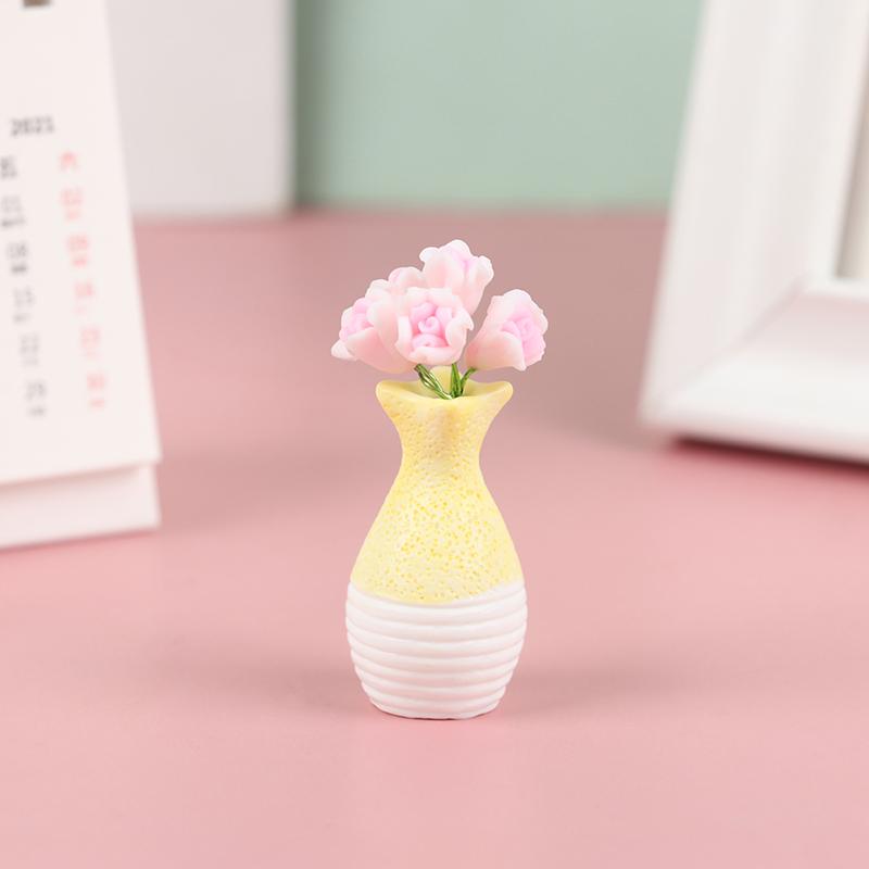 1:12 Dollhouse Miniature Jasmine Hydrangea Flower Green Plant Vase Flowerpot Vase Jar Model Furniture Decoration Accessories