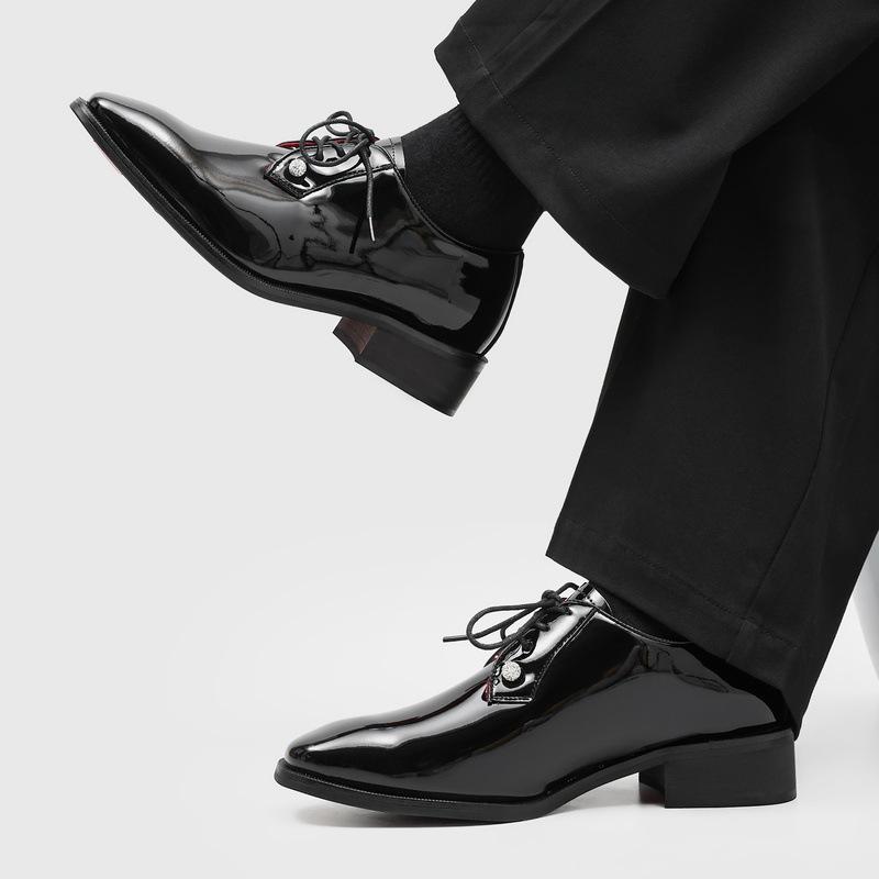 Derby shoes dress CL red sole leather shoes pointed patent leather invisible heightening shoes men's 7CM commuter wedding shoes -2607
