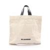 Used Flat Shopper Square Tote Bag Canvas Leather Beige Black Used Women
