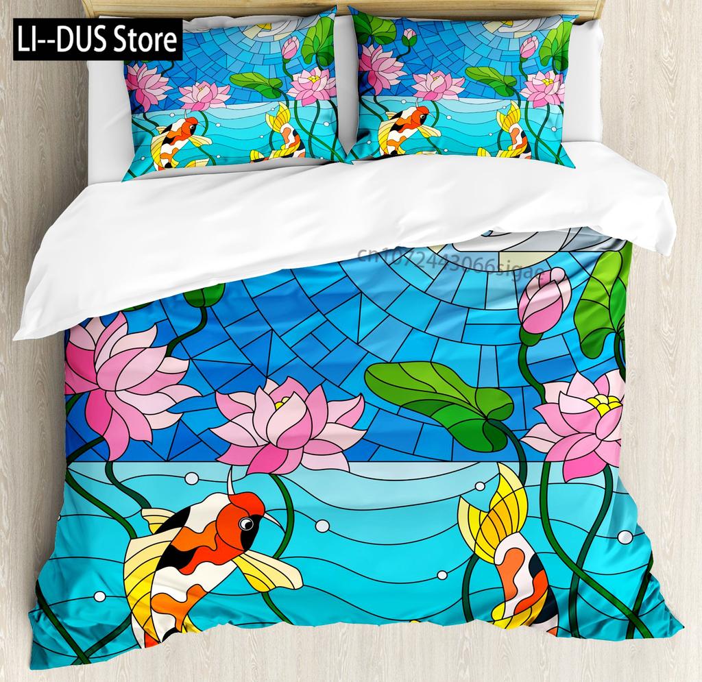 Watercolor Lotus Duvet Cover SetDecorative 3 Piece Bedding Set With 2 Pillow Shams Queen King Full Size All-Season Room Decor