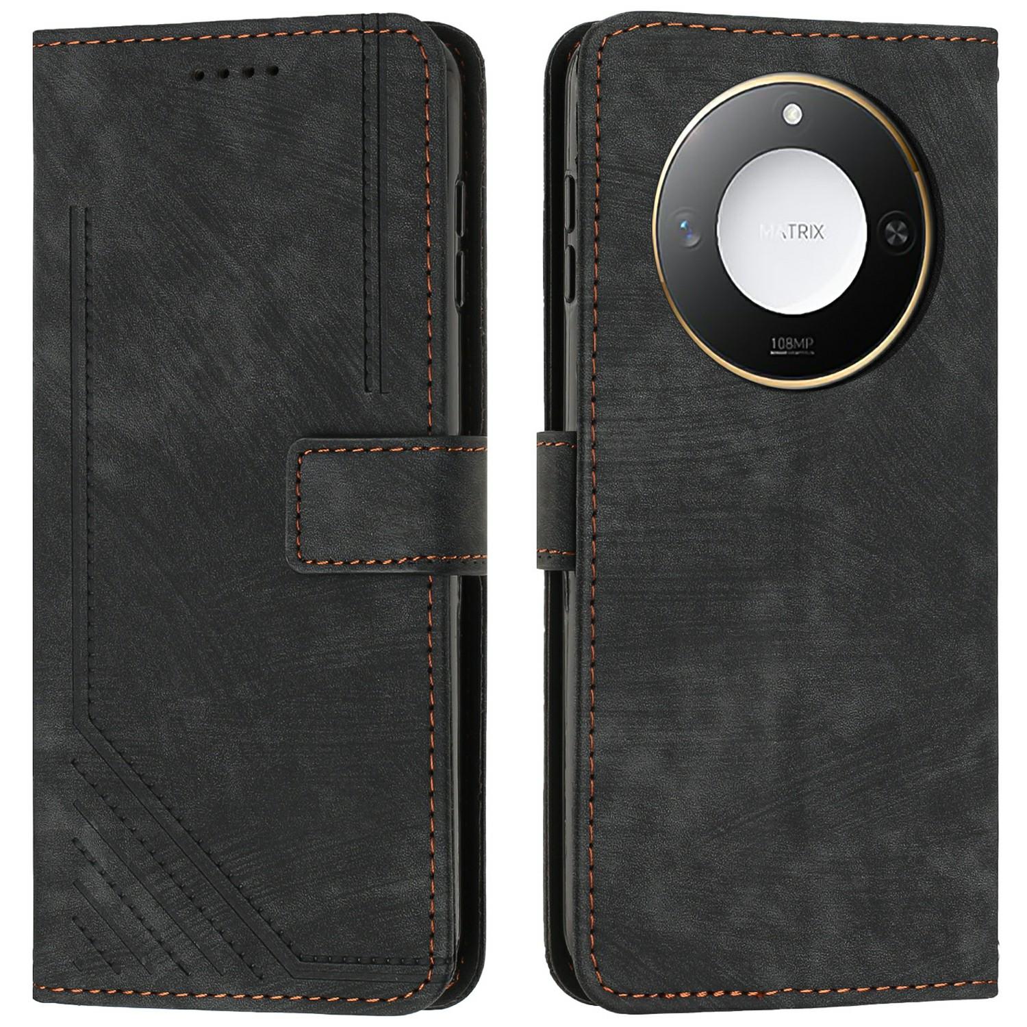 

For Honor X9c Smart 5G/X60 5G Case Imprinted Lines Leather Phone Cover Folding Stand E