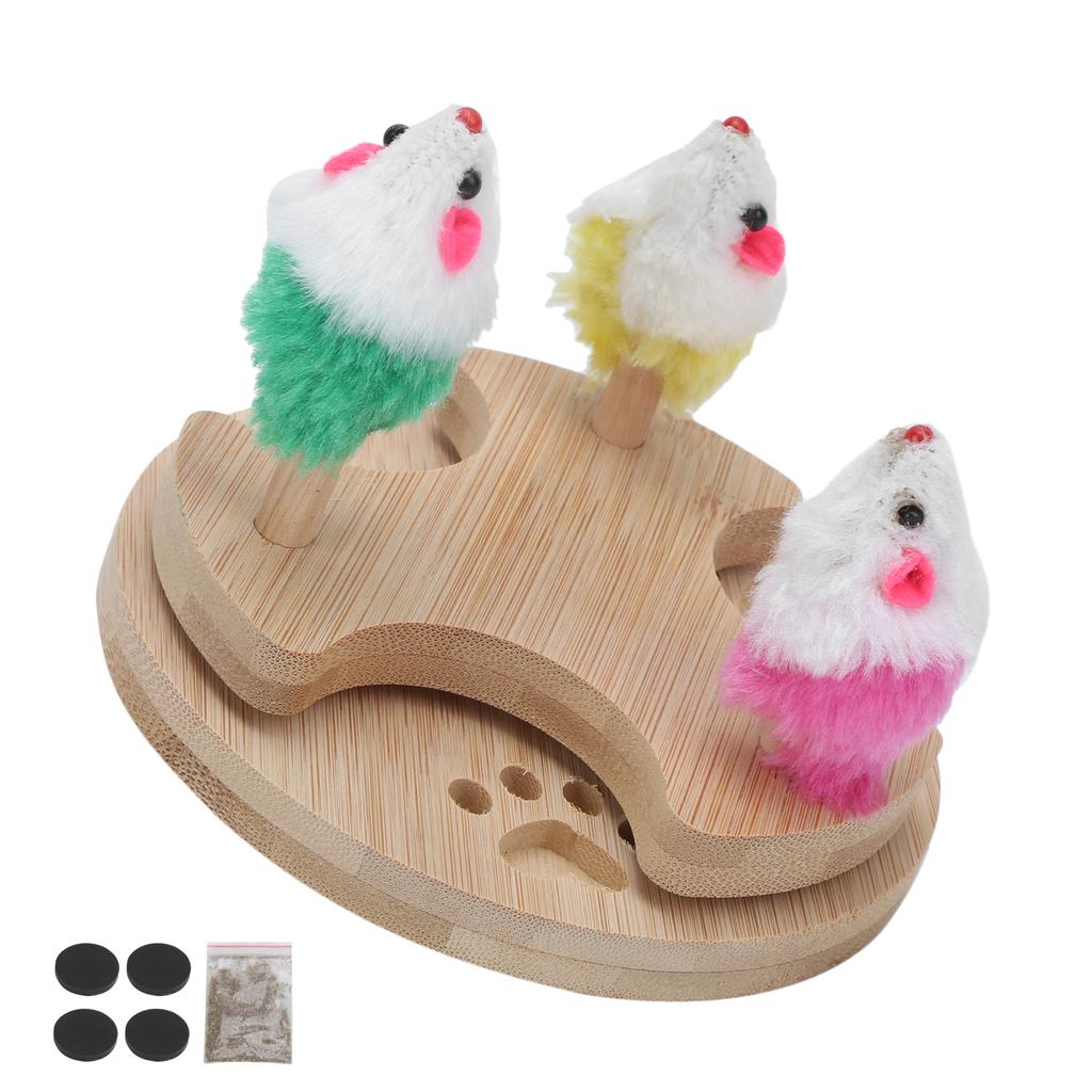 Katzenspielzeug Holz-Drehteller Katzenspielzeug mit Plüschmäusen und Katzenminze für Kätzchen-Spiel und Bewegung