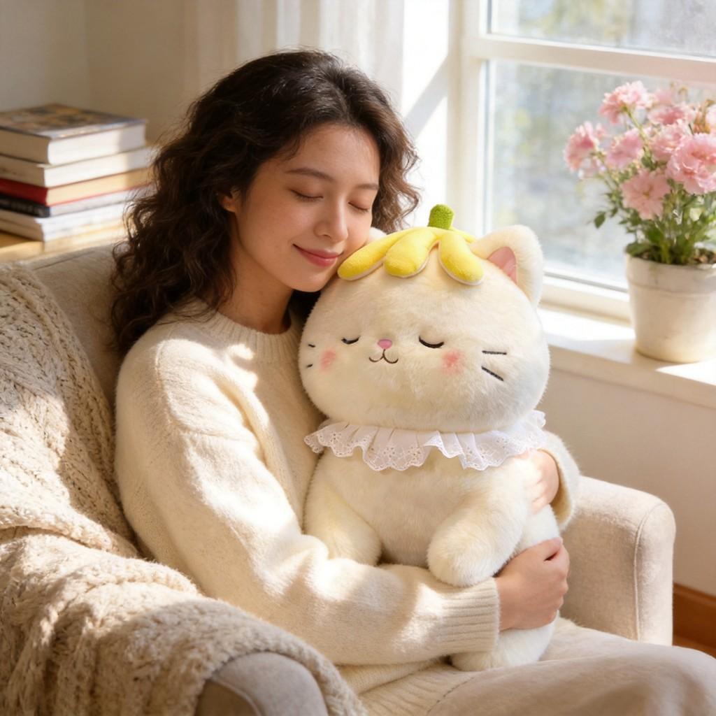 Plush Banana Cat Toy Soft Stuffed Animal For Kids And Kids Room Decor