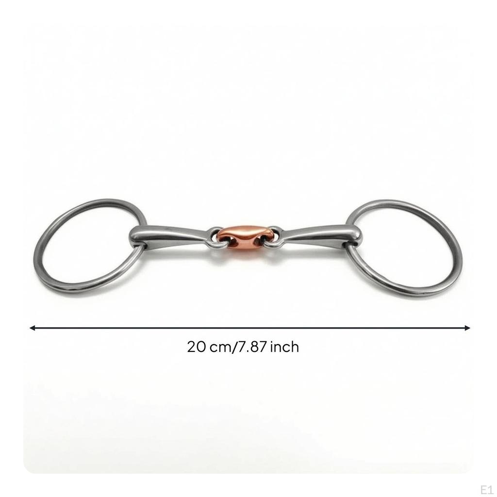Horse Bit with ThreePart Cheekpiece CopperJointed Oval Rings SilverTone Tack for
