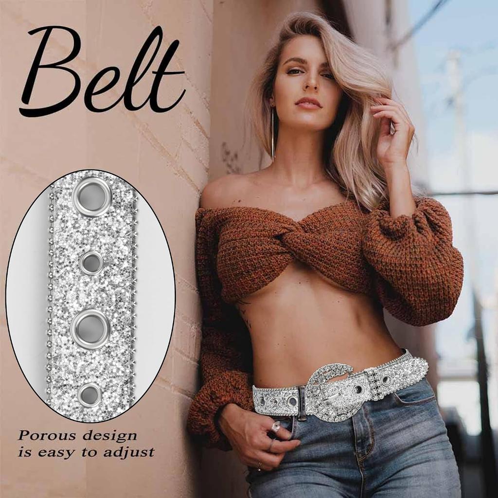 Womens Rhinestones Studded Belts Bling Diamond Cowgirl Belt for Jeans | Bling Cowboy Waist Belt for Dresses Fit for 27"-39", Rhinestone and Western