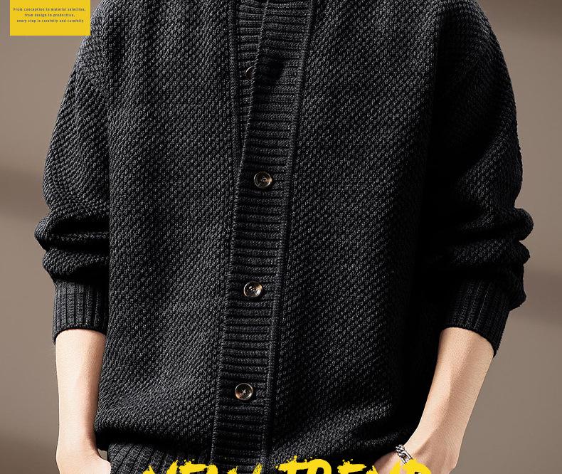 Men's High-End French Retro Cardigan Sweater: Winter Thick Knit Stand Collar Jacket