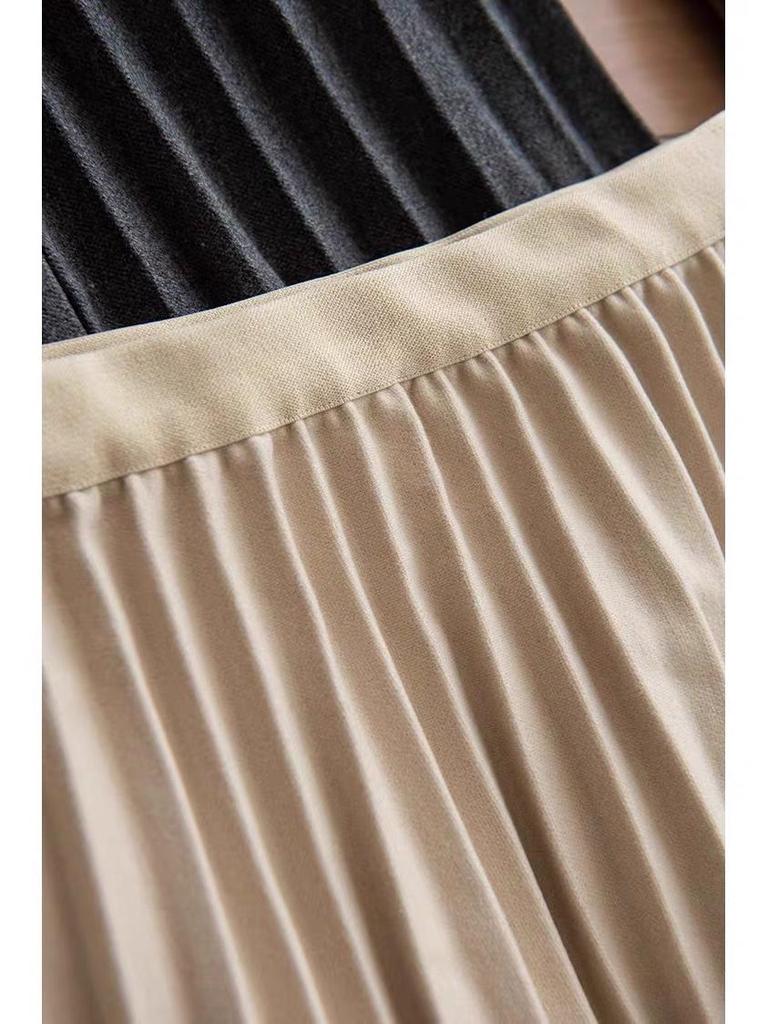 Premium Wool Pleated A-Line Skirt for Women, Korean Style, Versatile for Autumn/Winter, Elegant, High-Quality Midi Length.