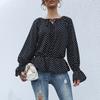 YYFS Women's Fashion Casual Polka Dot Print Summer Spring Long Sleeve V-Neck T-shirts & Long-sleeve Tops