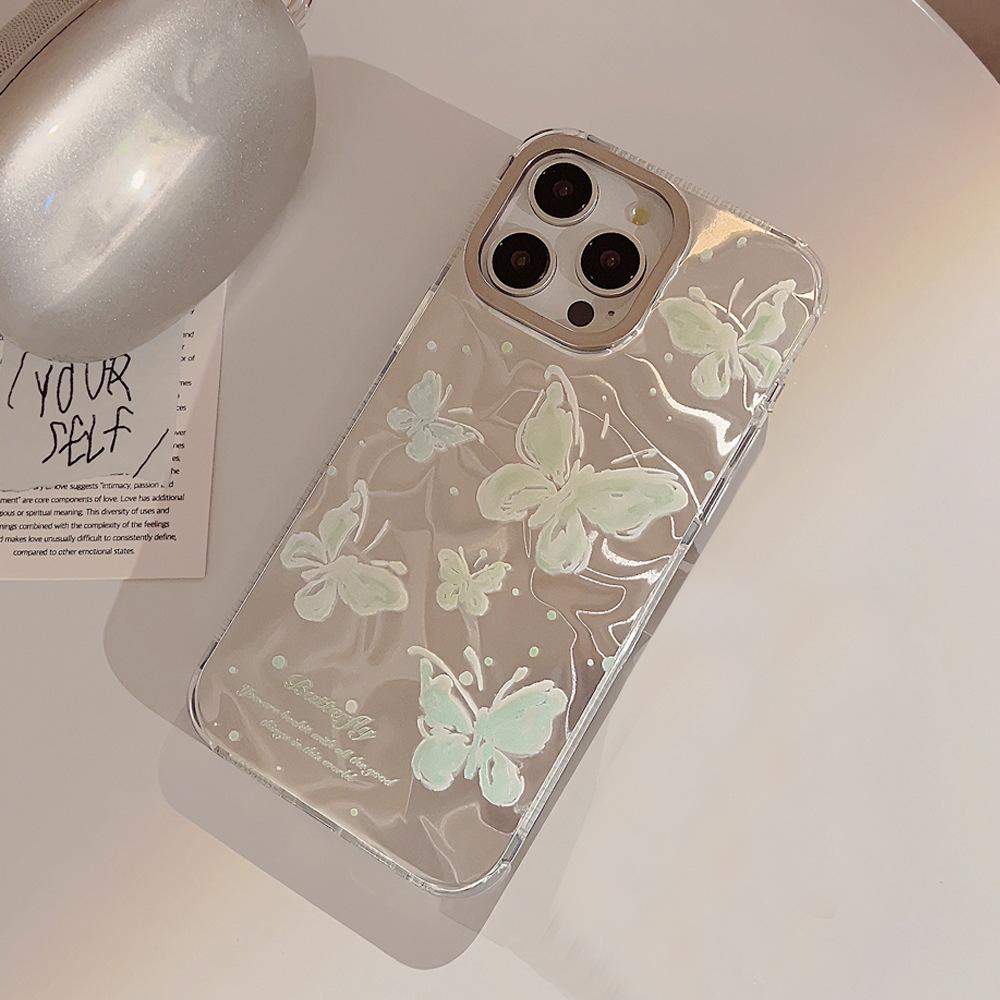 Mint Green Water Ripples Butterfly Suitable for Iphone16 Apple 15 Mobile Phone Case 13promax Fairy 11 Chain 14
