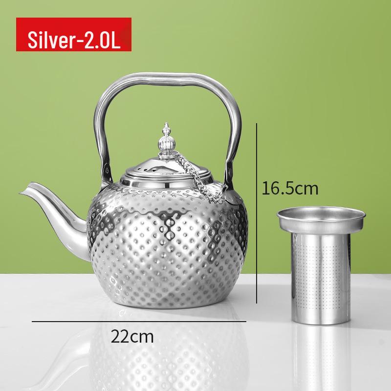 Bobo Pot Hammered Stainless Steel Teapot with Strainer - Vintage Middle Eastern Spherical Design for Restaurant and Home Use