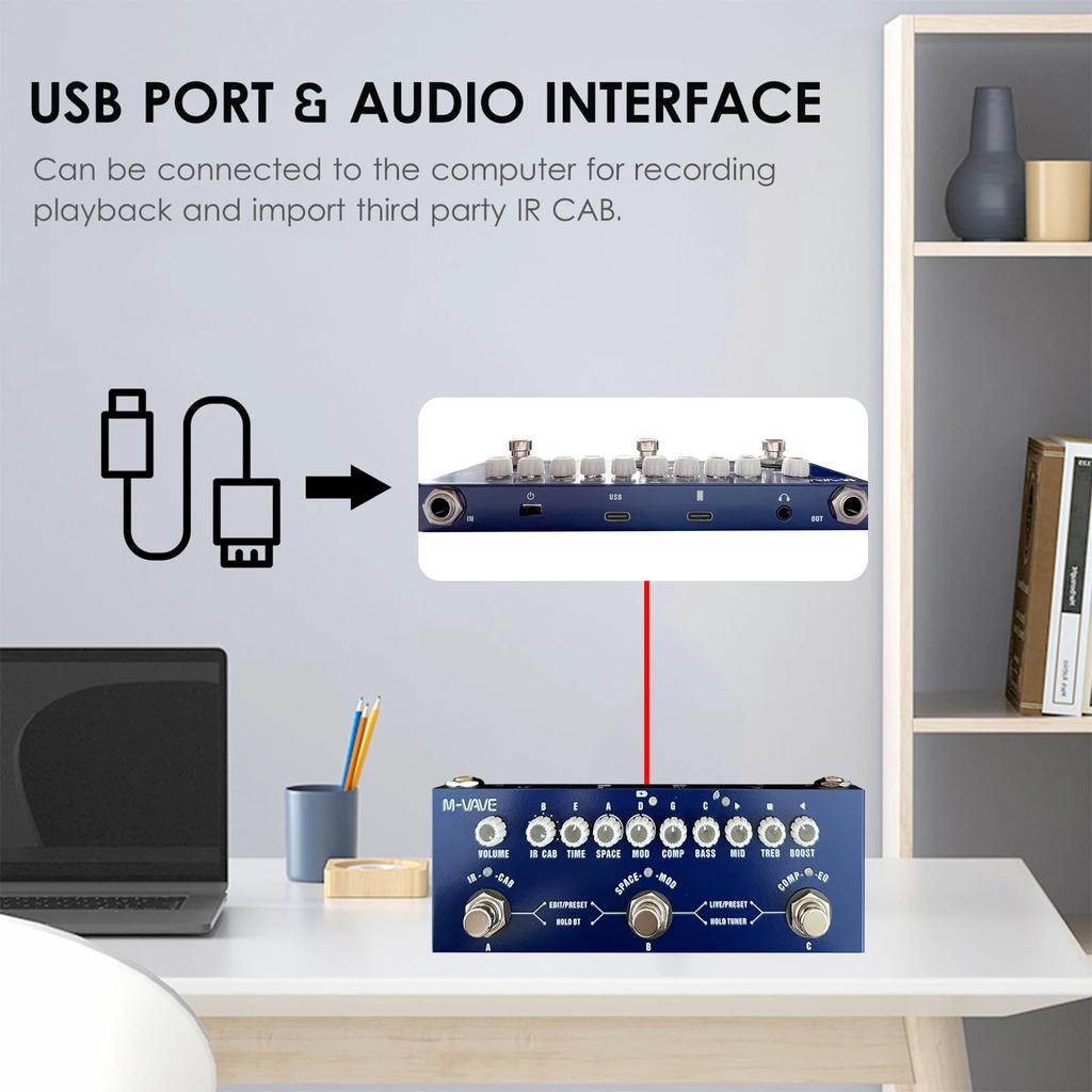 M-VAVE CUBE BABY Portable Multifunctional Bass Combined Effect Pedal with Wireless Music Playback Phone Recording Audio Type-C