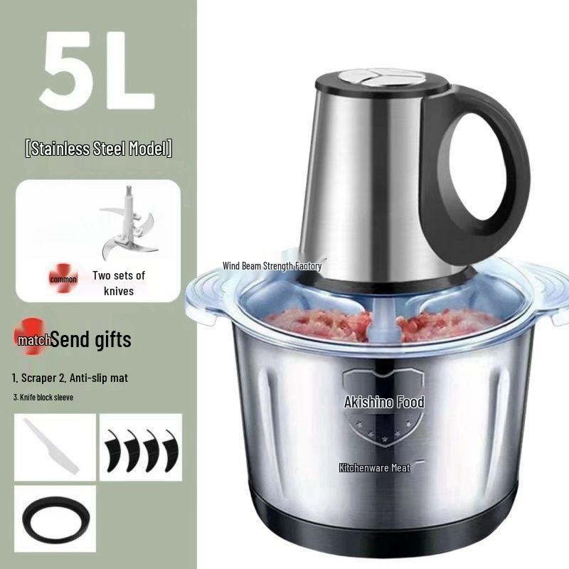 Multi-Functional Stainless Steel Food Processor with Copper Motor: Grinds Meat, Kneads Dough, and Makes Garlic Paste