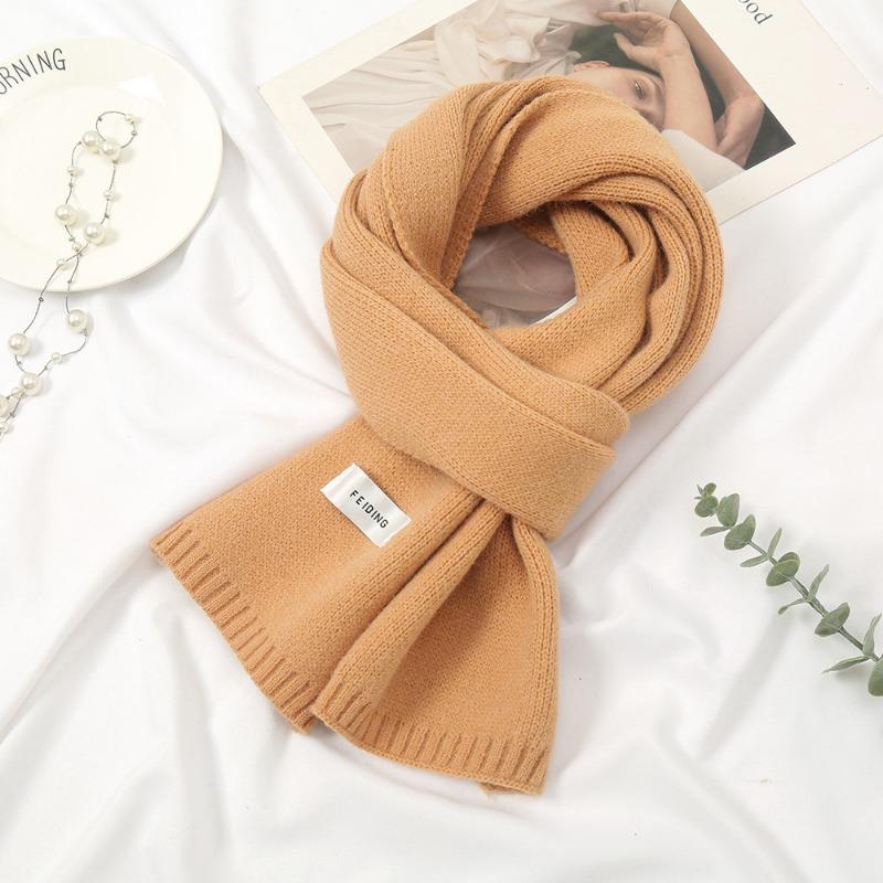 In wool knitted scarf female, autumn and winter thickened warm scarf student solid color trendy white versatile model