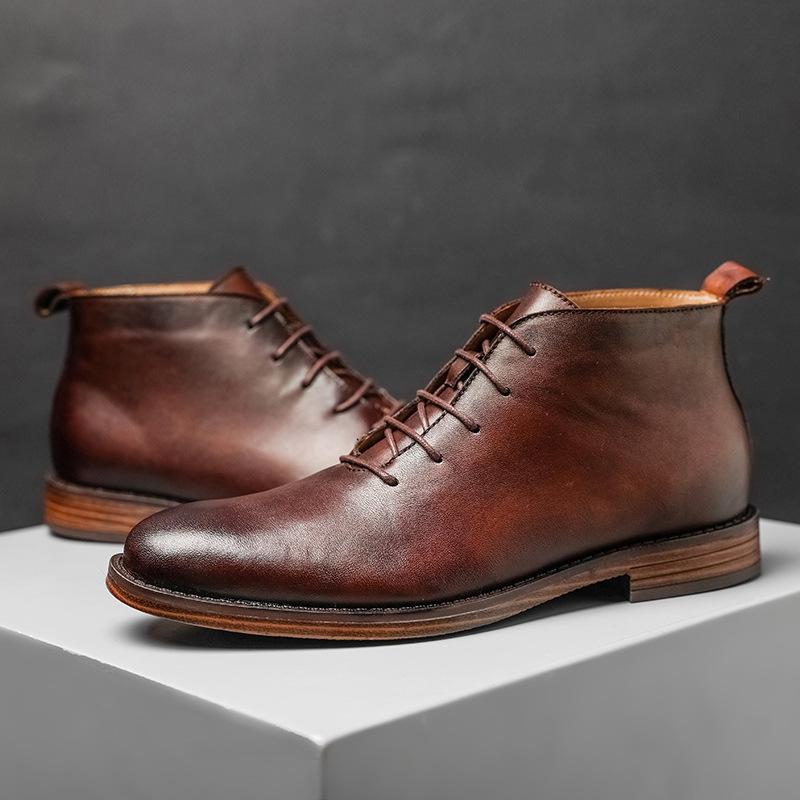 Retro Ankle Boots For Men High Quality Genuine Leather Shoes Elegant Lace Up Business Office Footwear work boots