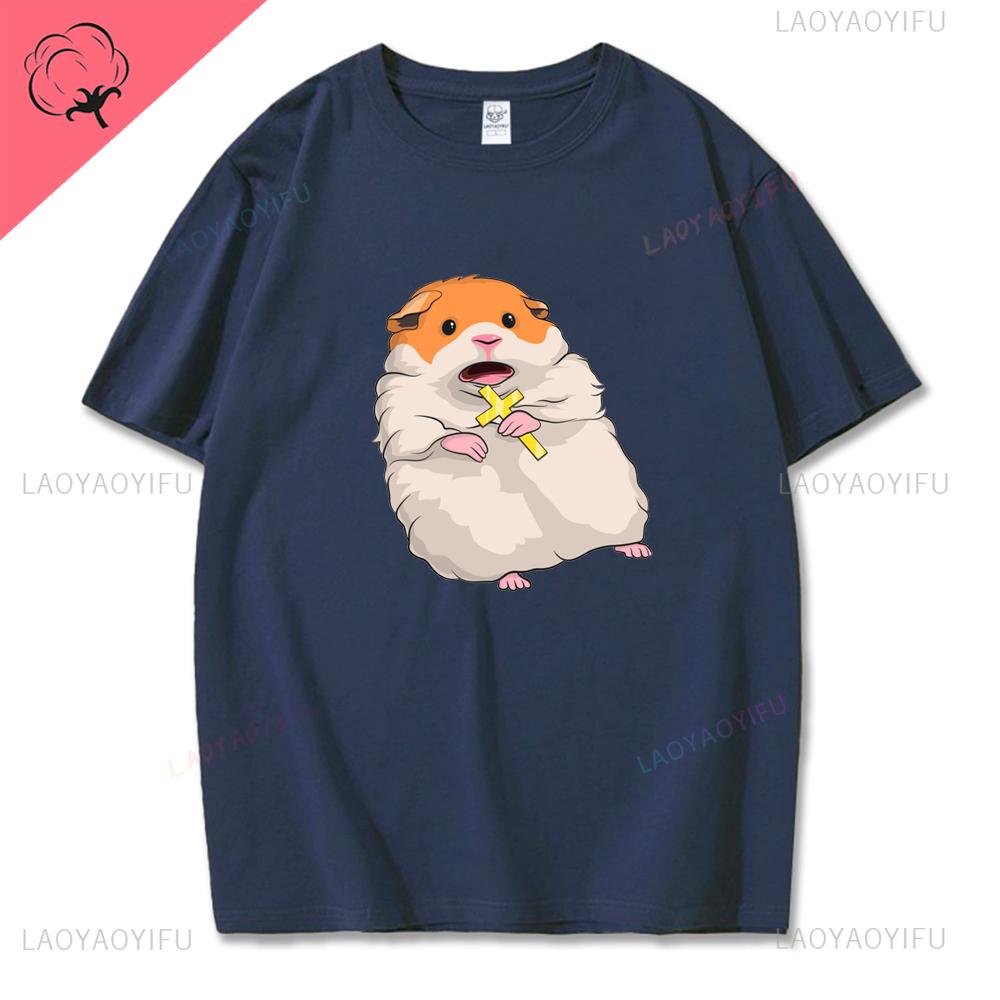 Hamster with A Mouth Full of Food Graphic T Shirts Women Kawaii Funny Cartoon Tshirt Casual High Quality Cotton Unisex Shortsleev