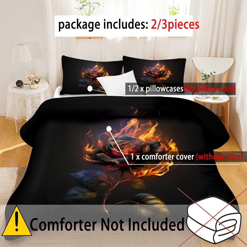 Burning Rose Pattern Printed Quilt Cover Artistic Style Soft Comfortable Bedding Set Luxury Home Textiles Duvet Cover Pillowcase