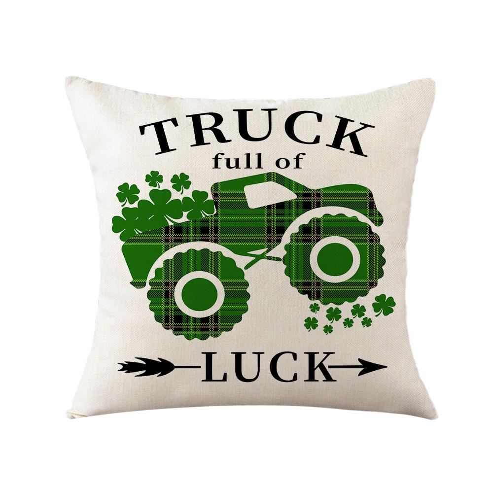 St. Patrick's Day Pillow New Plaid Clover Plant Print Pillow Sofa Cushion Linen Pillow Cover