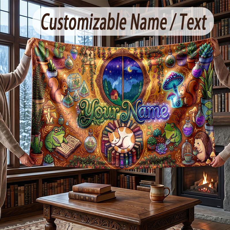 Floral Garden Theme Throw Blanket Custom Name Text Personalized Blanket Soft Cozy Blanket for Home Sofa Bed