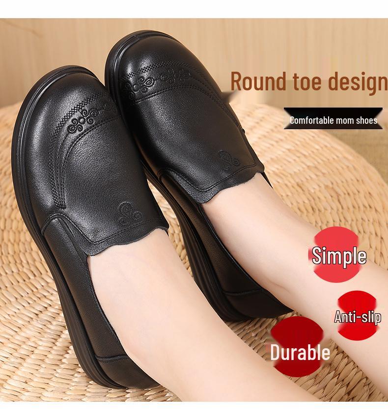 Autumn Flat Soft Sole Genuine Leather Non-Slip Shoes for Women - Comfortable Plus Size 801316