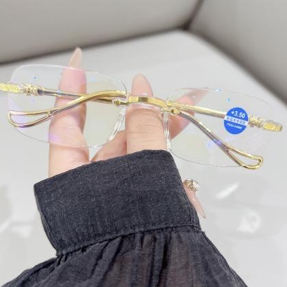 

Designer Style Style Trendy Reading Eyeglasses Ladies Men PC Rimless Presbyopic EyeGlasses +15 To +40 Anti Blue Light Eyewear +1.5 +4.0 2.5