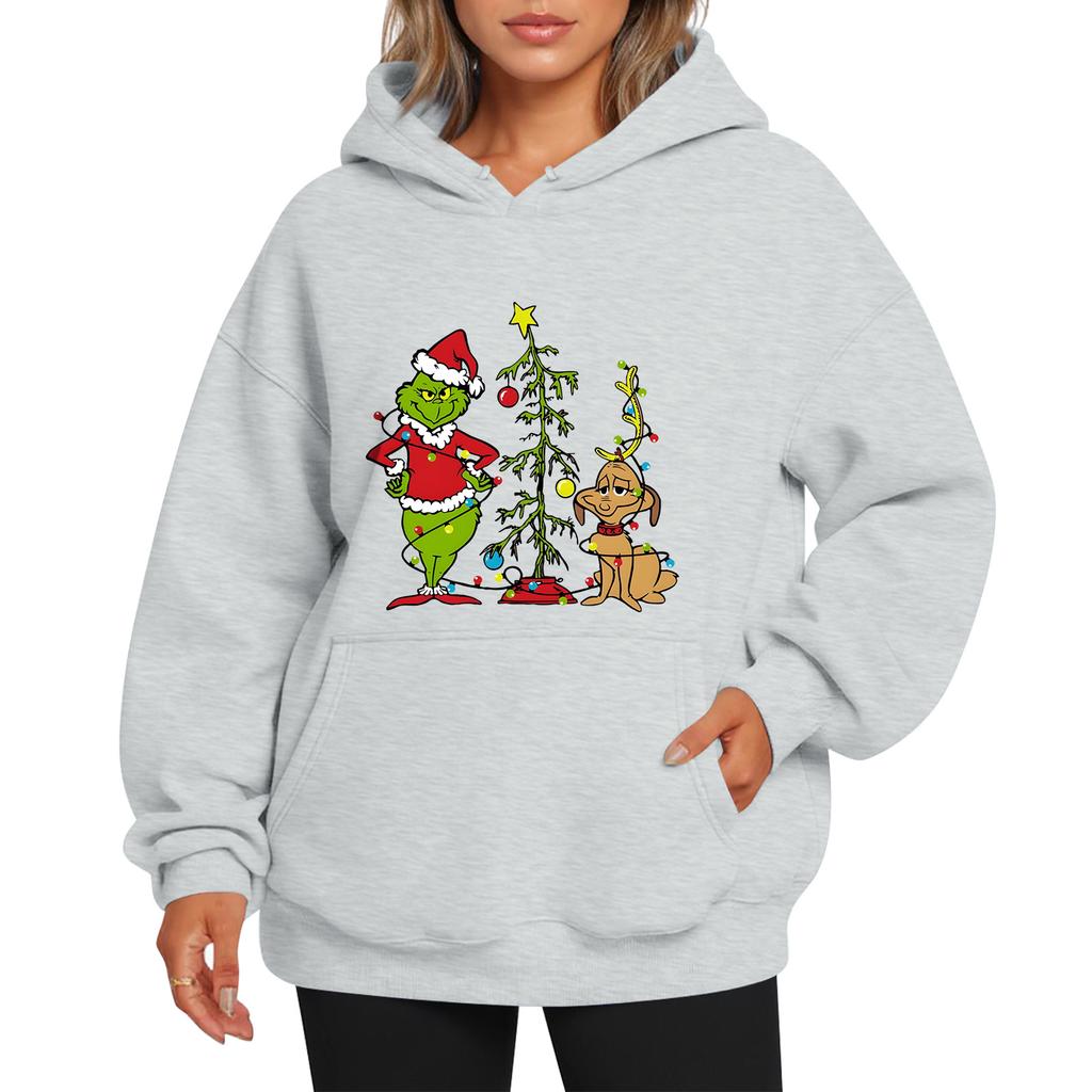 Ladies' Christmas Style Printed Hoodie With Wool And Pockets For Women