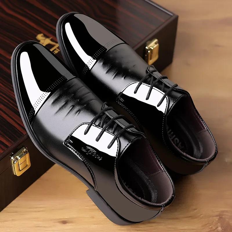 Men Dress Shoes Patent Leather Oxford Shoes Male Formal Big Size 38-48 Handsome Men Pointed Toe for Wedding