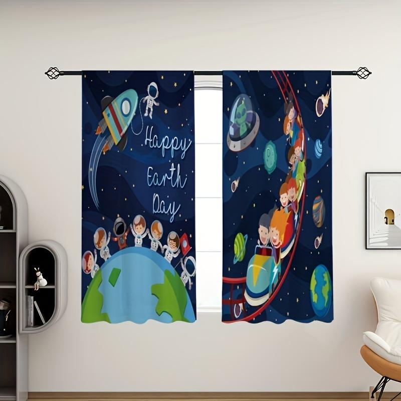 Cartoon Weltraum Astronaut Vorhänge 2 Stück Fensterdekoration für Schlafzimmer Büro Küche Wohnzimmer Heimdeko Raumdekoration