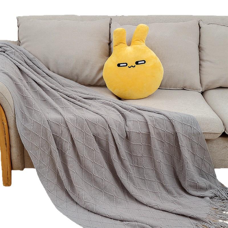 Cobertor Tricotado Moderno Minimalista com Padrão Diamante Cor Sólida - Cobertor de Sesta Personalizável para Carro ou Cama